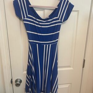 LOFT Blue and White Striped Mini Dress. Size Medium